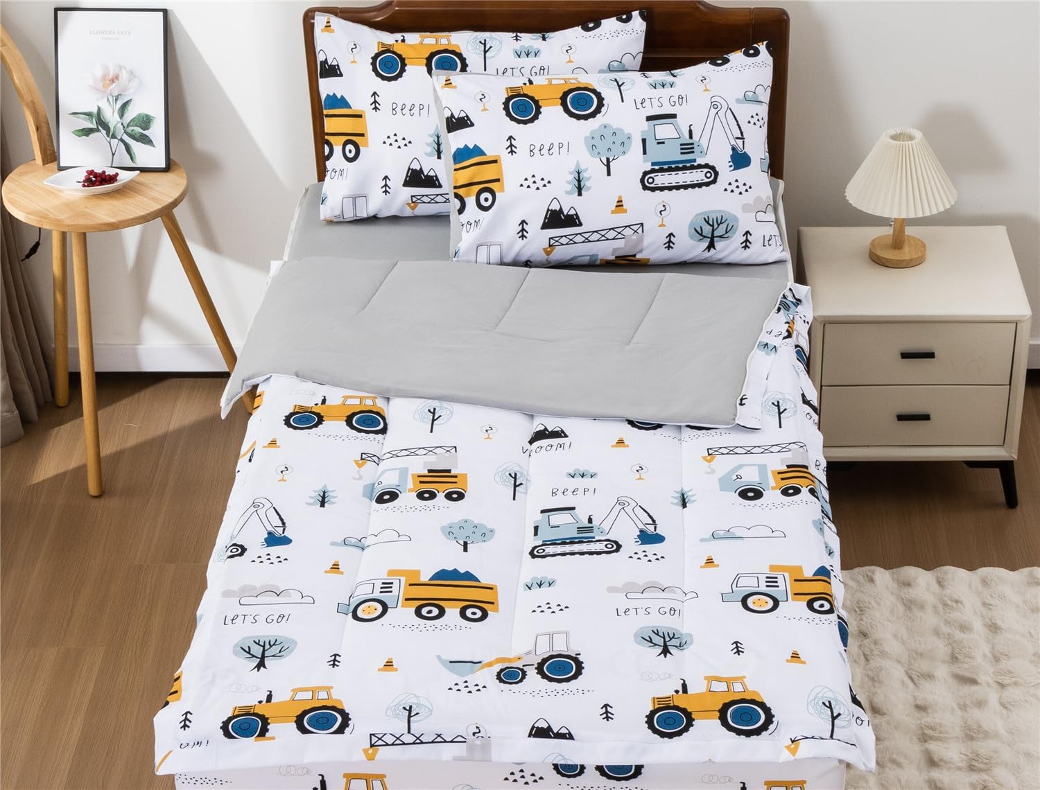 Meeting Story 3pcs Kids Comforter Sets Zipper Bedding Set for Boys,Twin Kid Bedding Set Car Comforter Construction Bedding for Kid,All in one Zipper Bedding（White,Twin） - Image 5