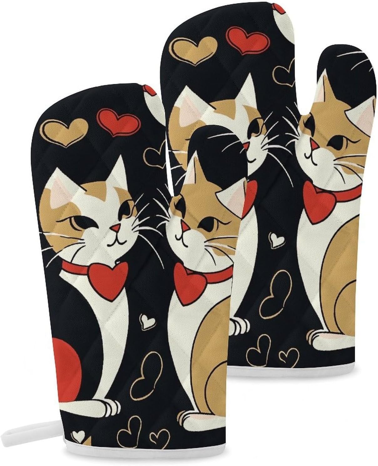2 Pcs Oven Mitts Heat Resistant Kitchen Gloves Soft Safety Couple Cats Oven Glove for Microwave, Barbecue