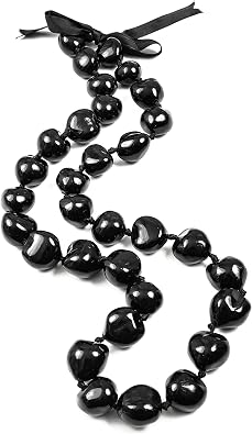Hawaiian Black Kukui Nuts Lei Necklace 31.5in