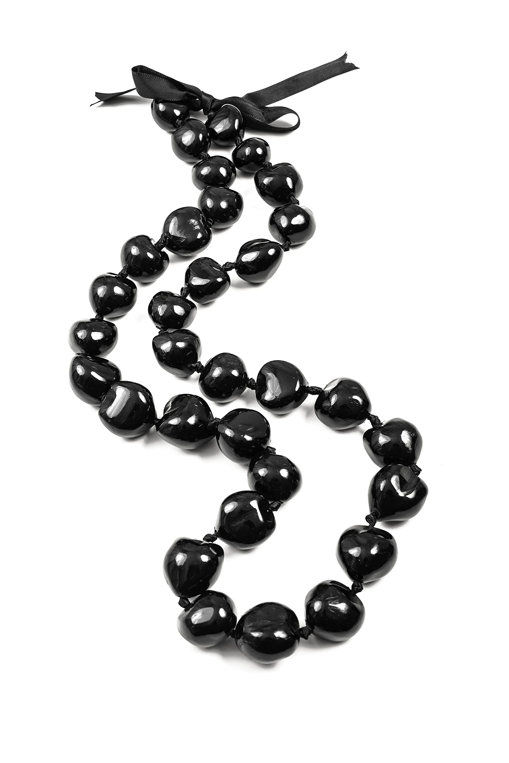 Hawaiian Black Kukui Nuts Lei Necklace 31.5in