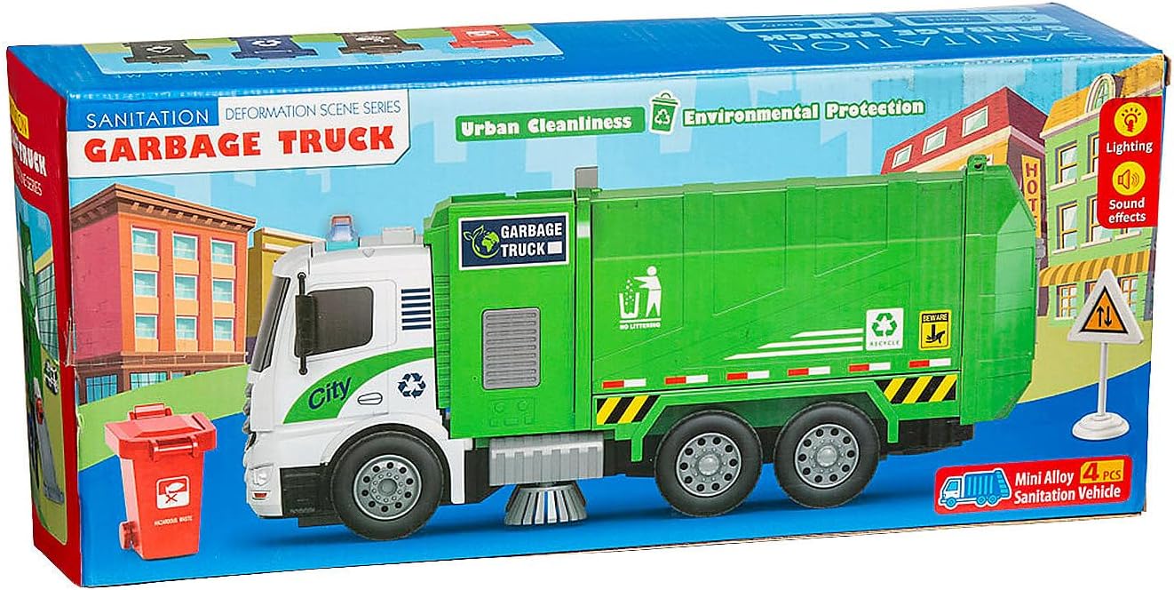 Fun Express Garbage Truck Toy with Mini Trucks - Complete Garbage Truck and Mini Trucks Set - Fun and Educational Engaging Toy Set for Children, Realistic Toy Set for Kids