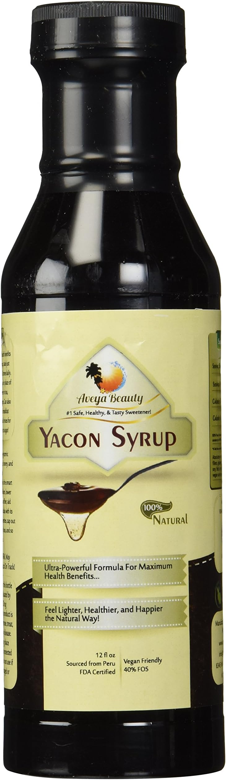 100% Pure, Raw & Organic Yacon Syrup, Love It Or Your Money Back! HUGE 12oz Bottle, Low Calorie Natural Sweetener, Diabetic & Vegan Friendly For Maximum Health! No Preservatives, Additives, Chemicals. Gluten Free, Best Deal On Amazon. Aveya Beauty