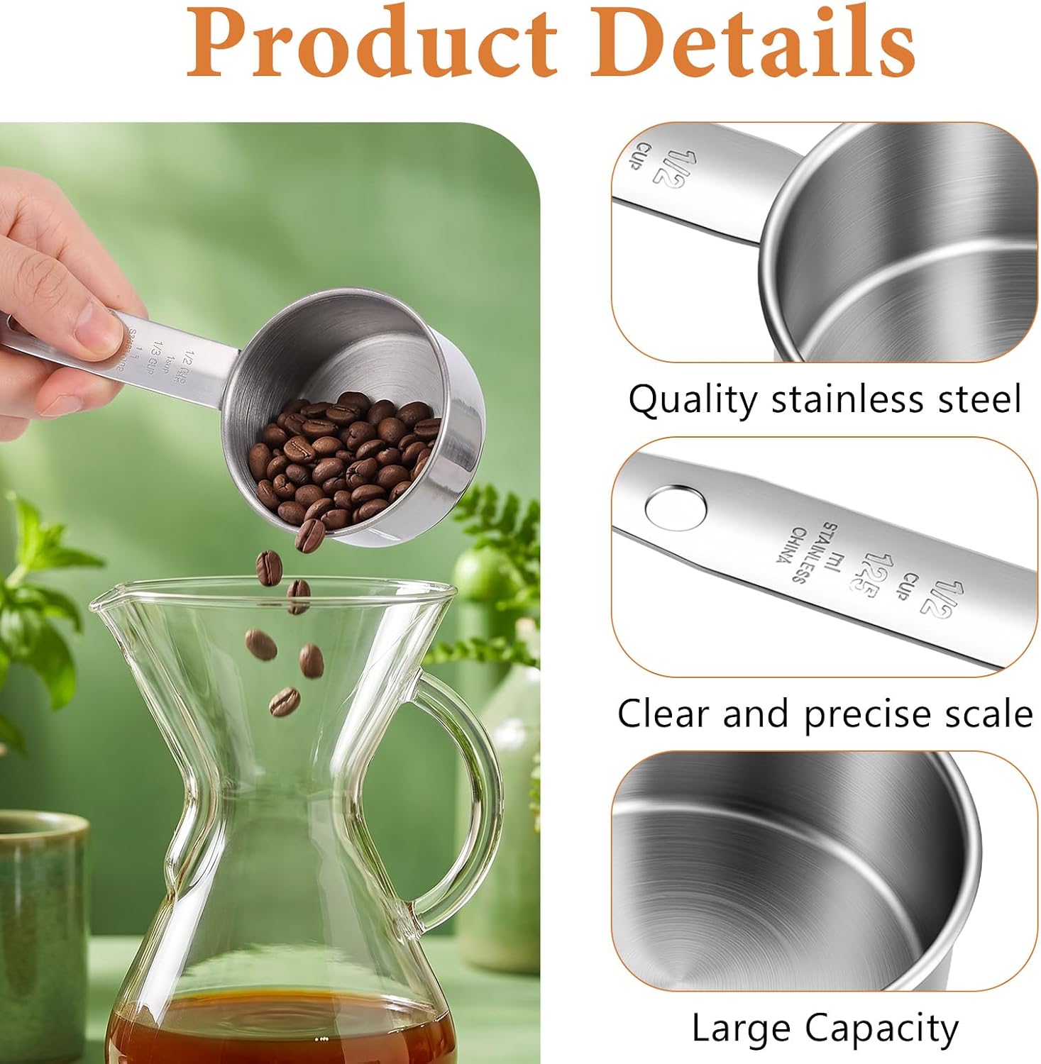 8 Pcs 1/2 Cup Scoop Stainless Steel Measuring Cup Set 125ml Metal Measuring Scoop Metal Measure Scoops for Kitchen Baking Coffee Pet Food
