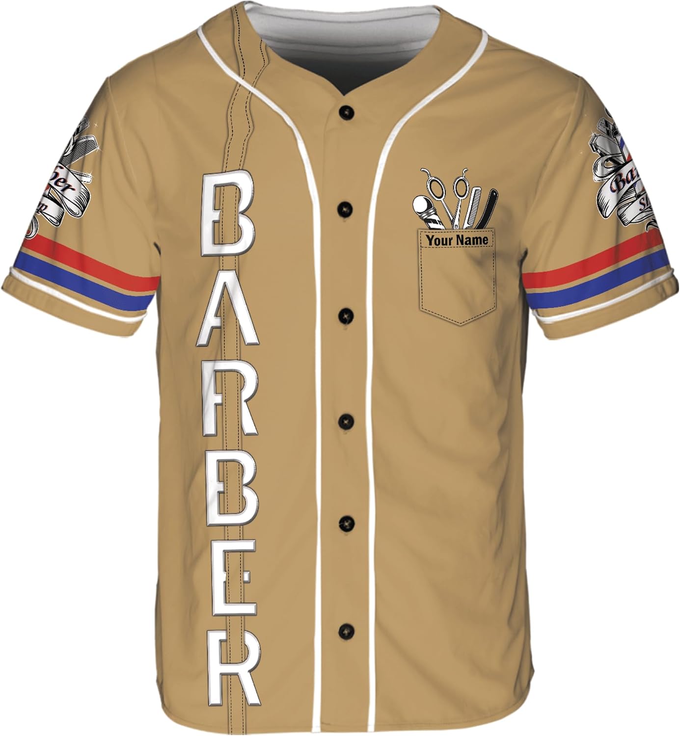 ThuhaTree Store Personalized Barber Baseball Jersey XS-5XL, Barber Baseball Jersey, Mens Barber Jersey (Style 4, Boxed Flatback Mesh) Multicolor