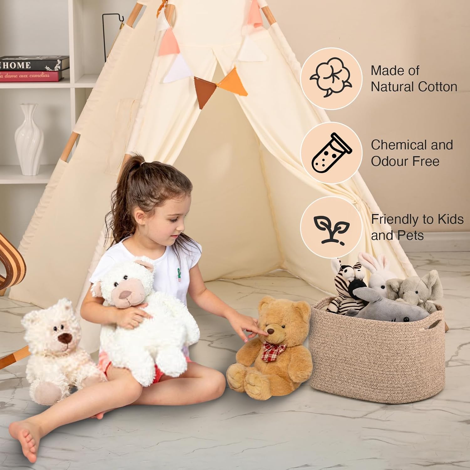 ICERZCZ Woven Cotton Rope Storage Basket for Organizing, Cute Decorative Baskets for Gifts Empty, Organizer Bins for Dog Toy, Baby Laundry, 17“×13”×9.5“, Brown