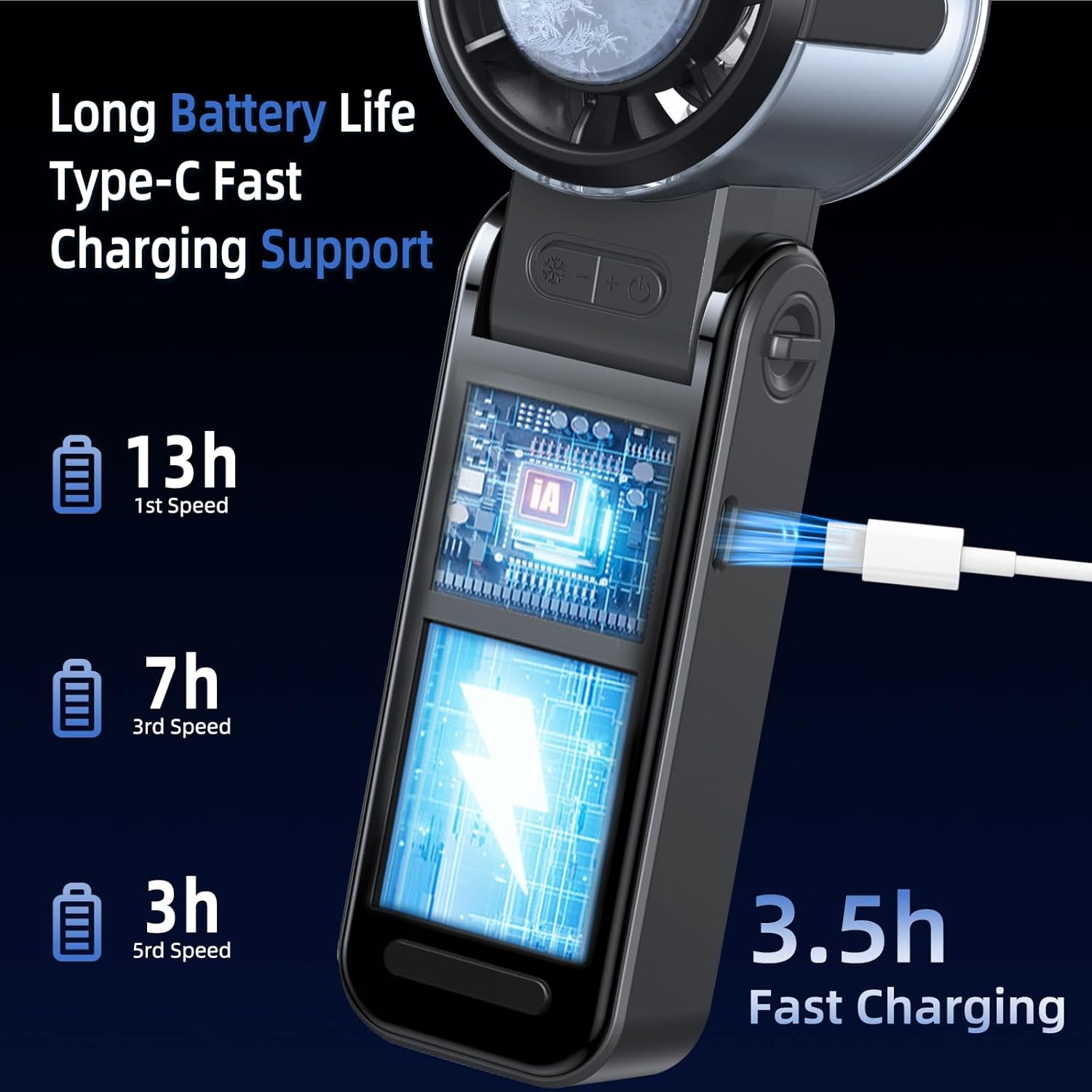 Portable Handheld Turbo Fan with Cooling, 21000 RPM Personal Fan Rechargeable 100 Speeds, 13Hrs Battery Life, LED Display Powerful Mini Fan for Travel, Outdoor, Working, Gifts (Black)