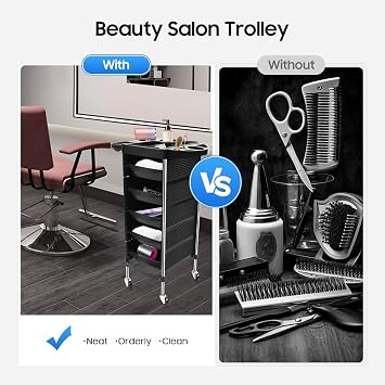 6 Tier Hairdresser Trolley, Beauty Salon Trolley, Hair Spa Rolling Hairdressing Storage Cart Drawers, Hairs Dryer Holder on Wheels, Compartment Trolleys, 52.5*37*90cm, Black, for Beauty Hair Salon Spa