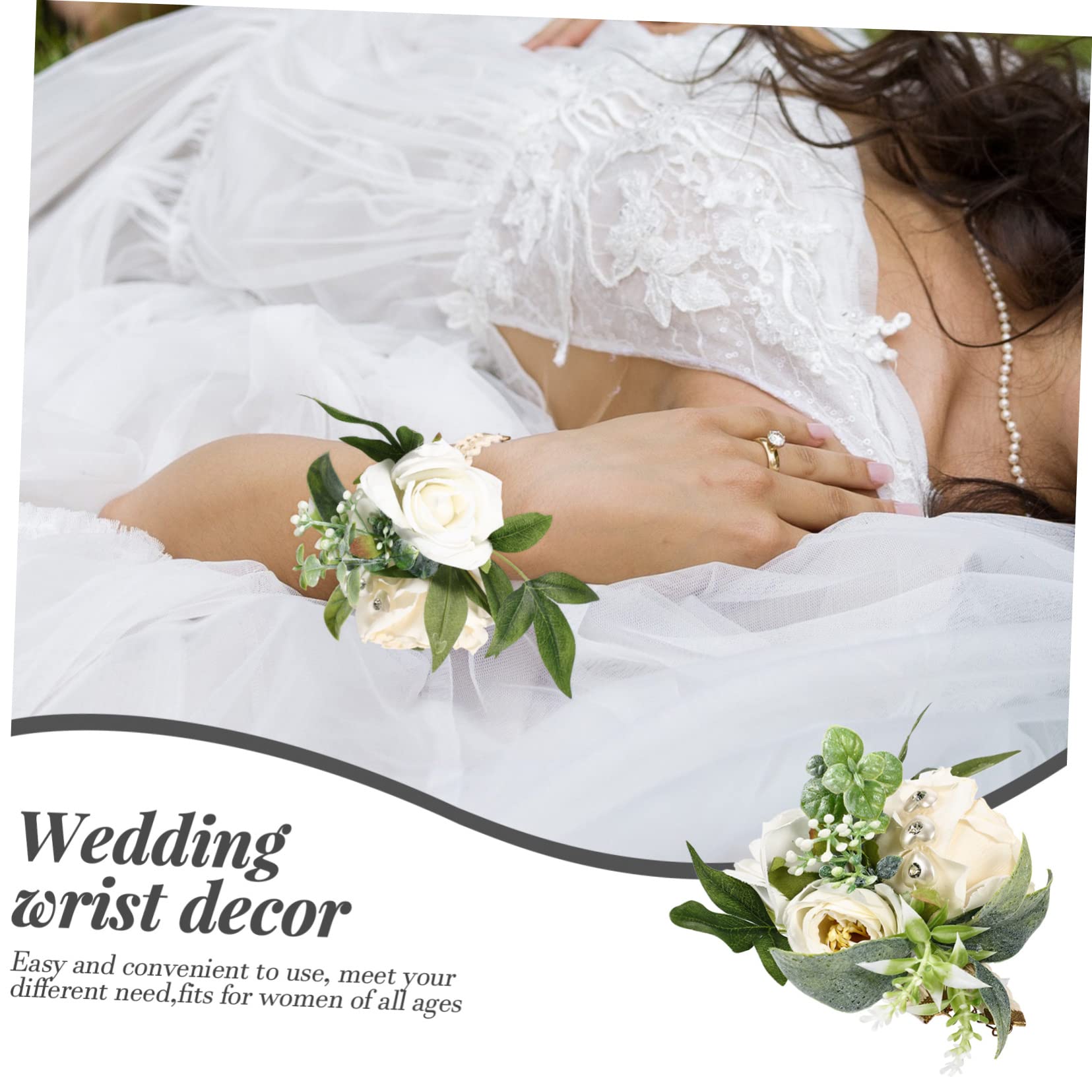 ABOOFAN 5 Pz fiore del polso mazzolino fascia e velo della sposa vestito damigelle abito elegant matrimonio braccialetto da damigella d'onore braccialetto fiore da polso plastica bianca