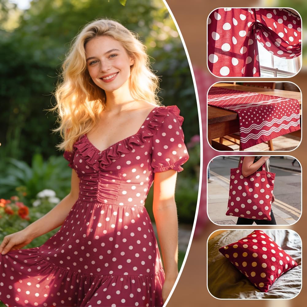 AHANDMAKER 1.09 Yards Cotton Quilting Fabric, 63" Wide White Polka Dots Printed Red Cotton Fabric Quilting Patchwork Fabrics for Handmade Sewing Clothing Accessories DIY Craft Supplies Red and White