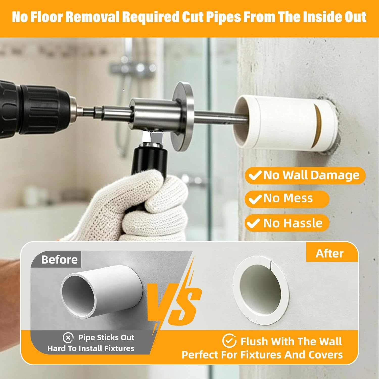 Inside Pipe Cutter for PVC Pipe Cutter - PVC Pipe Cutter Tool for Drill Adjustable Depth Handle with Diamond Wheel for Cuts in Plumbing & DIY