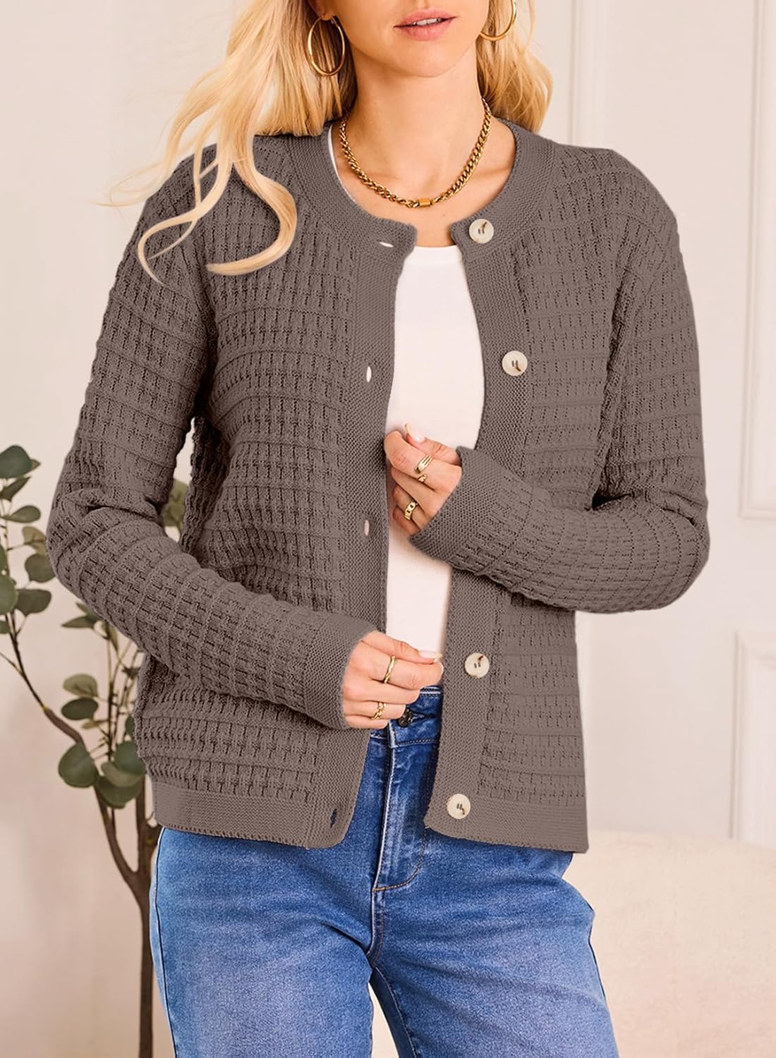 Dokotoo Winter Cardigan Sweaters for Women 2025 Long Sleeve Open Front Button Down Jacket - Image 3