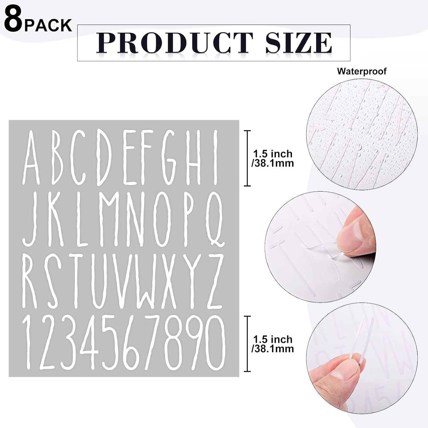Clabby 8 Sheets Letter Stickers Vinyl Alphabet Numbers Stickers Self Adhesive Stick on Letters for Graduation Scrapbooking DIY Craft Mailbox Number Sign Poster Board Crafts(1.5 Inch,White)