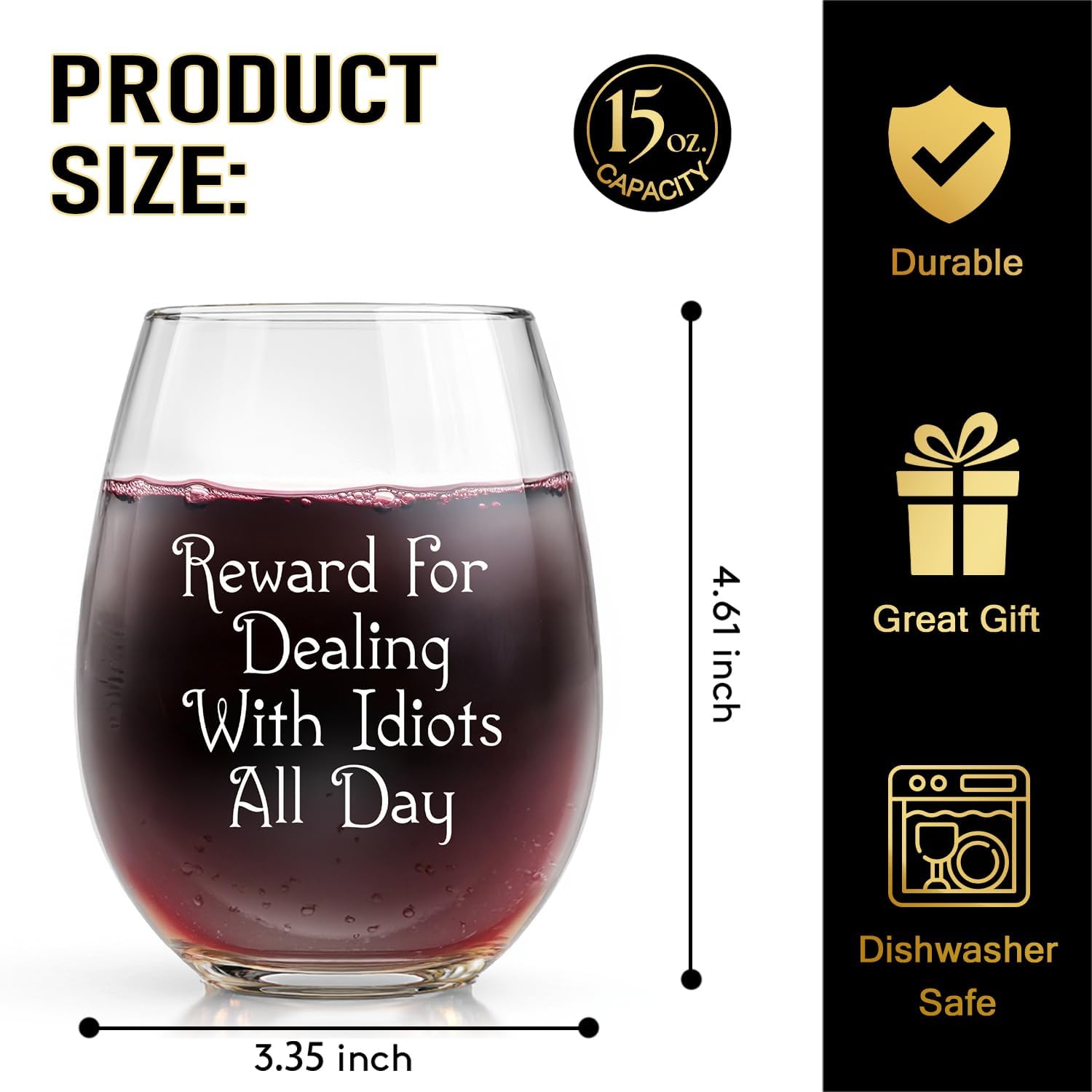 Reward for Dealing with Idiots All Day Wine Glasses, Funny Gifts for Men Boss Coworker Friend Brother Him, Novelty Glasses Gifts for Christmas Father's Day Bosses Day Birthday (White-1)
