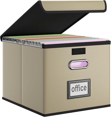 Vista 108 de Huolewa Cajas organizadoras de archivos con tapas, plegables de lino para colgar y almacenar con tobogán de plástico para oficina/decoración/hogar