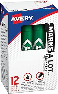 Avery Marks-A-Lot Permanent Markers, Regular Desk-Style Size, Chisel Tip, Water and Wear Resistant, 12 Green Markers (07885)