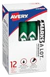 Avery Marks-A-Lot Permanent Markers, Regular Desk-Style Size, Chisel Tip, Water and Wear Resistant, 12 Green Markers (07885)