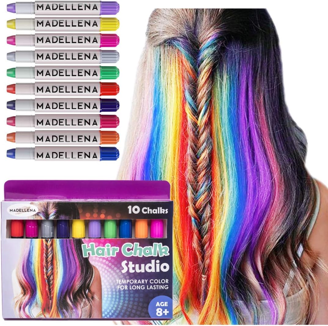 MADELLENA Hair Chalk Set For Girls, Temporary Hair Colour for Kids, Hair Chalk for Girls, Temporary Hair Dye, Hair Chalk for Kids, Hair Dye for Kids, Great Gifts for Girls, Birthday Gifts for Girls