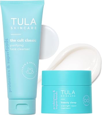 TULA Nighttime Duo Cleansing & Hydrating Skincare Set, 2-Piece Kit | Kit includes Mini Cult Classic Purifying Face Cleanser & Full-Size Beauty Sleep Overnight Repair Treatment, 2-Piece Kit
