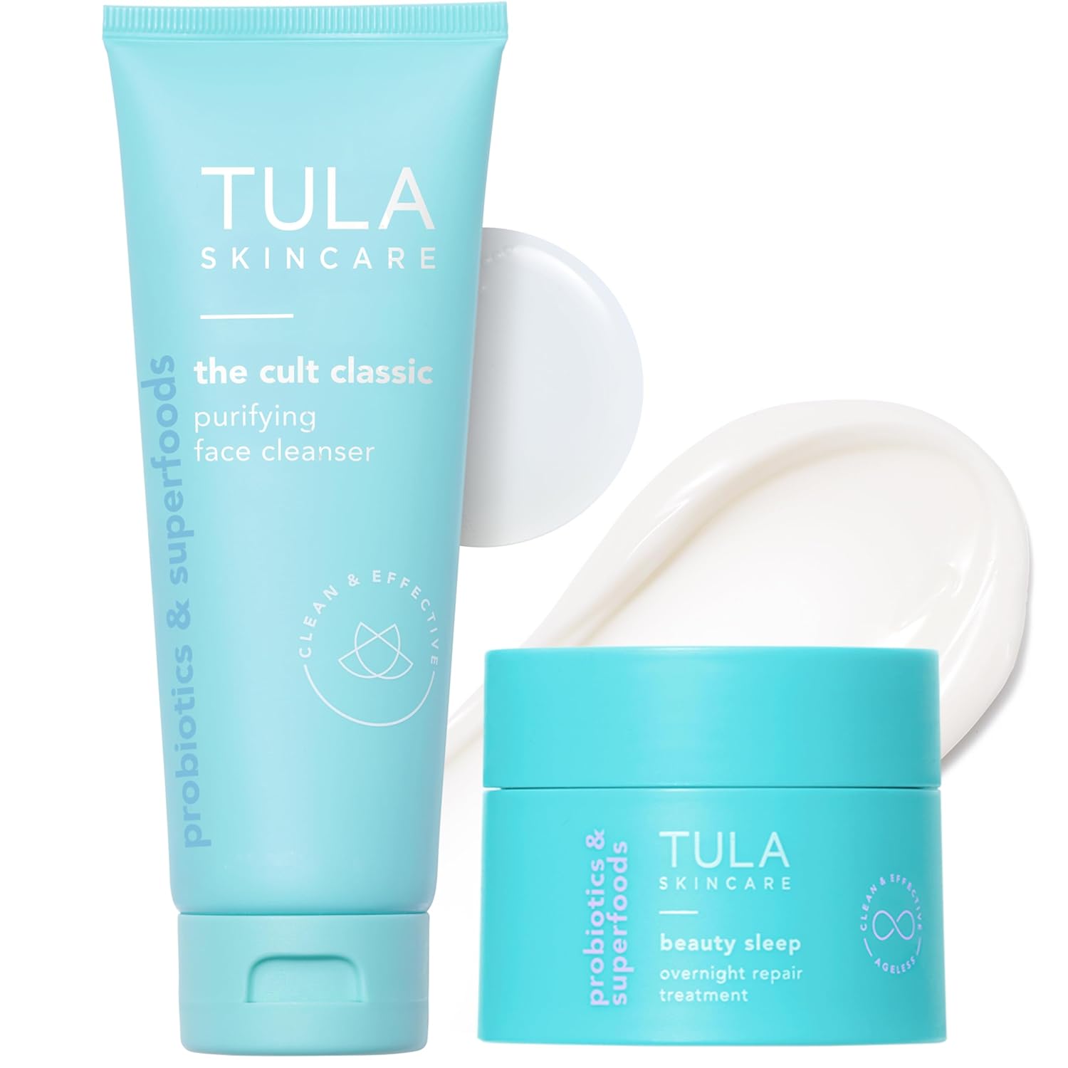 TULA Skin Care Nighttime Duo - Cleansing & Hydrating Travel Size, includes The Cult Classic Purifying Face Cleanser & Beauty Sleep Overnight Repair Treatment, 2-Piece Kit