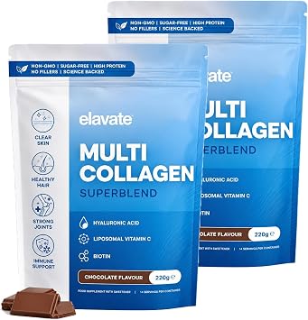 Elevate Multi Collagen Superblend, Elevate Collagen for Women, Bovine, Marine & Chicken Collagengar Free, with Liposomal Vitamin C 2pcs