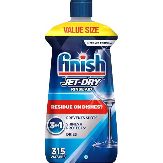 Finish Jet-Dry Dishwasher Rinse Aid, Compatible with Dishwasher Detergent, Prevents Spots & Residues, Dries, Shine & Protects, 32 oz, 315 washes