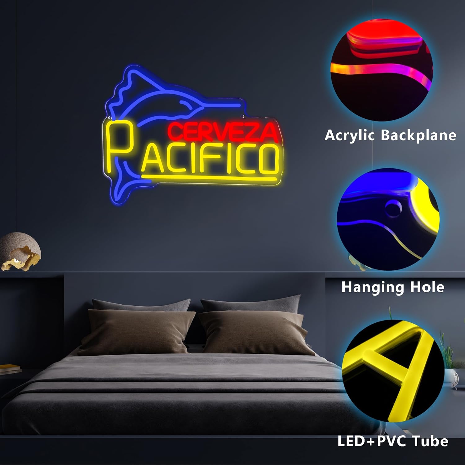 Pacific Beer Neon Signs for Wall Decor,Dimmable Mexican Beer Led Neon Light, USB Powered Business Signs for Man Cave Bar Pub Restaurant Party Christmas Birthday Gifts(16.1 * 12.5in) - Image 7