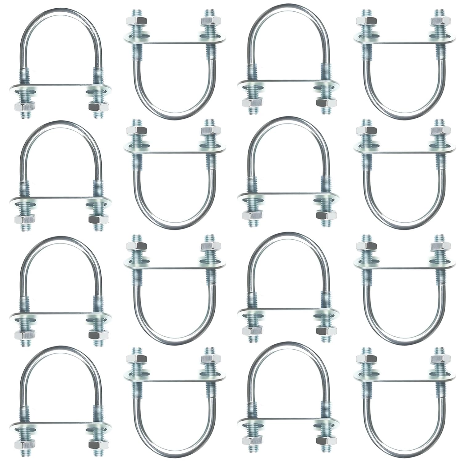 U Bolts,16Pcs M6 Square U Bolts Set, Stainless Steel U Bolt Including Nuts, 3.5 in Total Height,1.6 in Inner Width, Galvanized Steel, 0.2 in Rod Diameter, U Clamps for Pipes,Silver