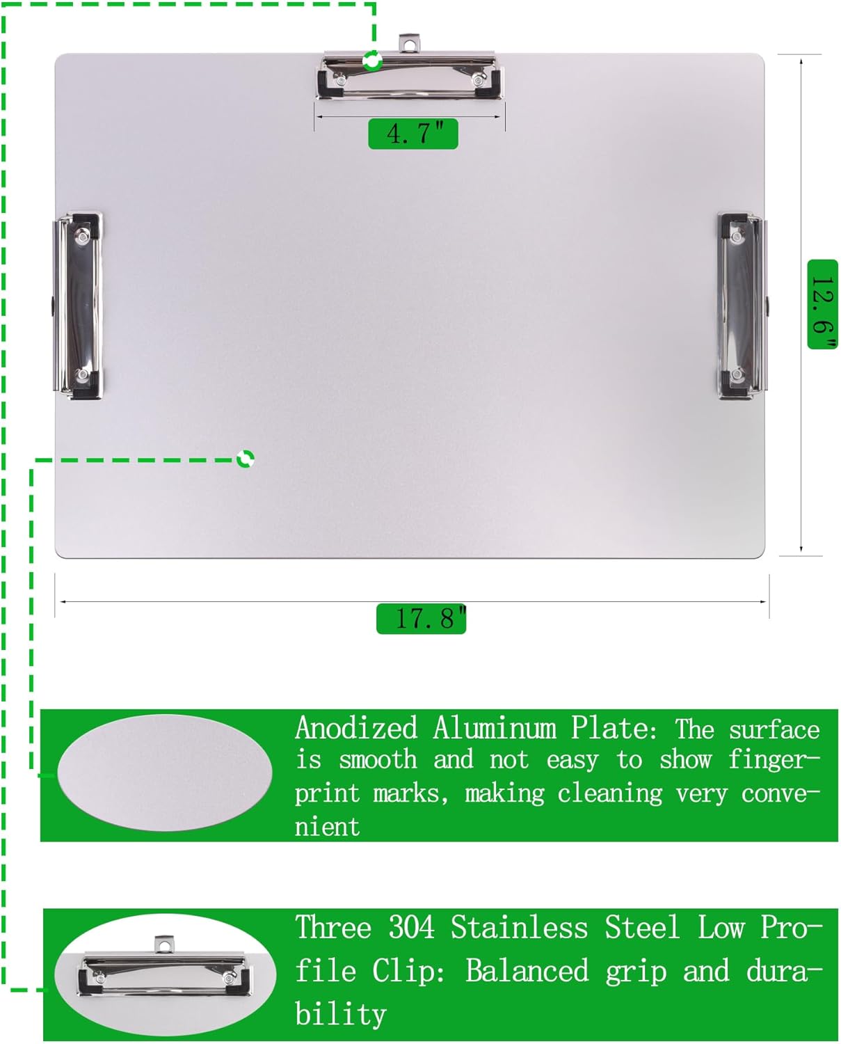 Three-Clip Landscape Clipboard,Metal Clip Board with Pen Holder,11x17 Inche Aluminum Clipboards,Classroom Must Haves Sketch Board,Drawing Clipboard for Artists