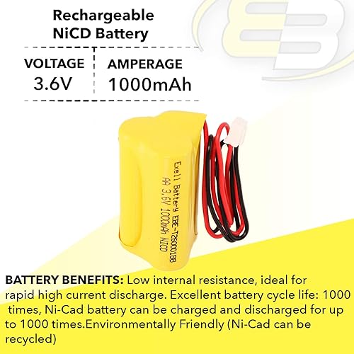 Miniatura 4 de Exell Battery, Paquete de 3, batería de luz de emergencia NiCD de 3.6 V 1000 mAh que reemplaza Max Power B2-0031, MH468886, JYH 100715, Teig