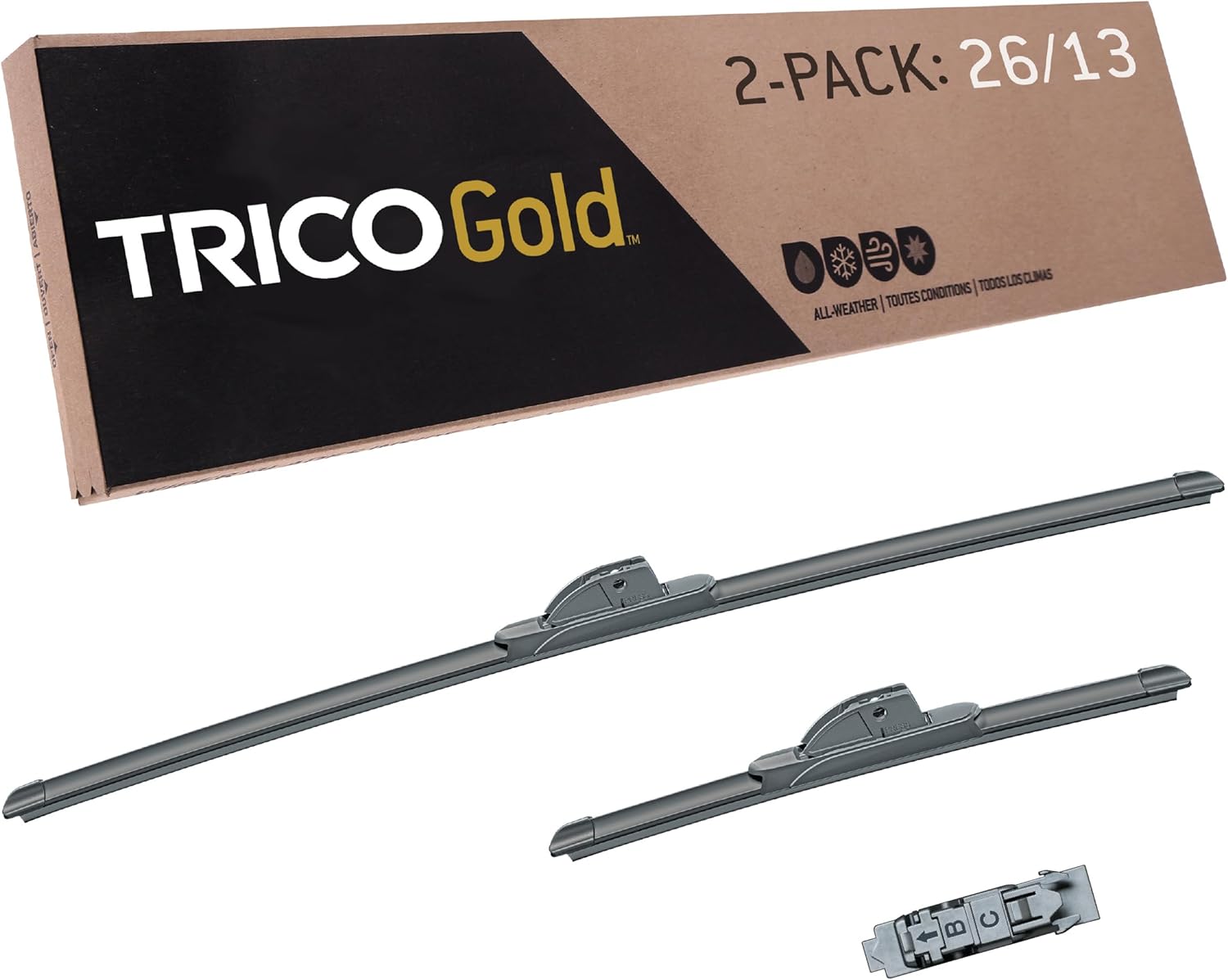 TRICO Gold 26" + 13" Premium Automotive Replacement Windshield Wiper Blades (Set of 2), Passenger and Driver Side All-Weather Beam Wiper Blades for Select Vehicle Models