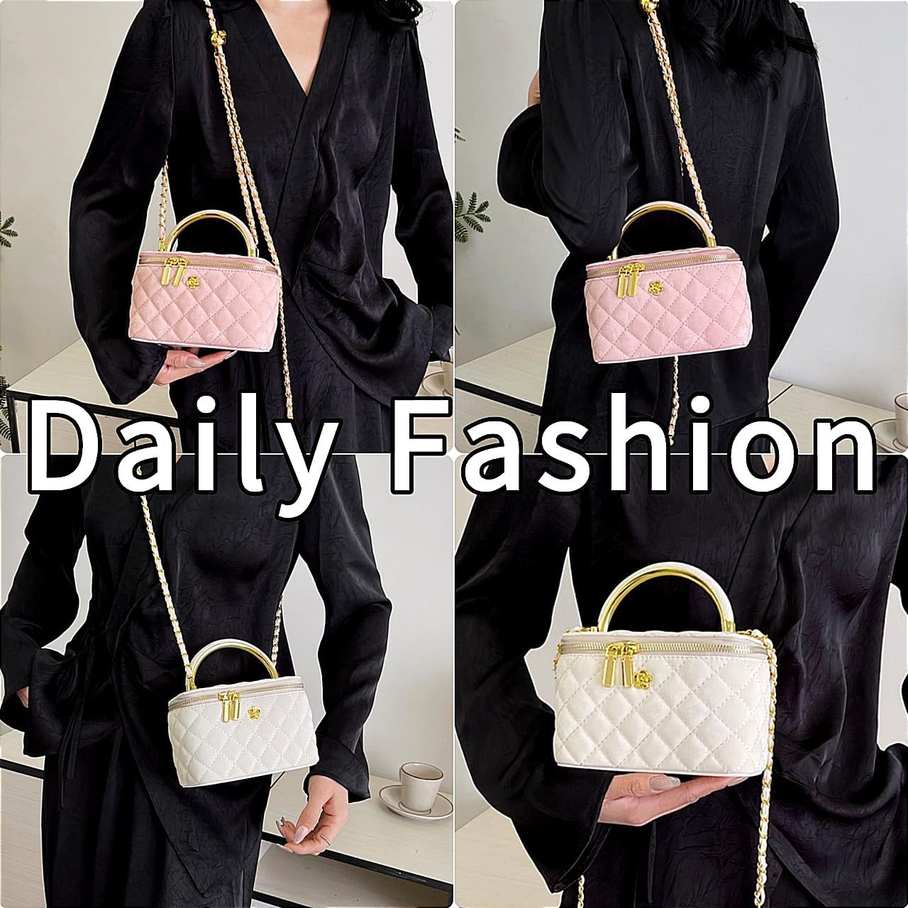 Quilted Crossbody Bags for Women Small Vintage Square Box Purse Boho Shoulder Handbags with Chain and Zipper