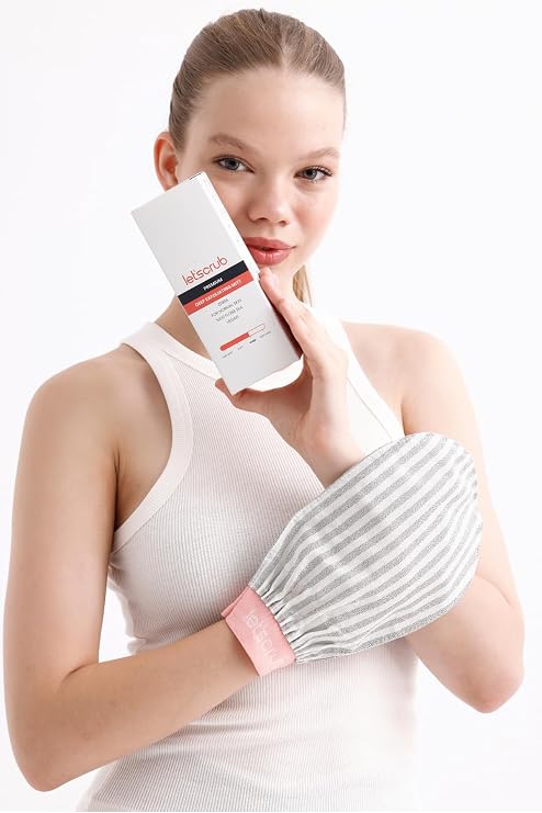 Let'scrub Premium Ekru Zebra Banyo Duş Kesesi Peeling Eldiveni%100 Floş Ipek Normal Ciltler Için