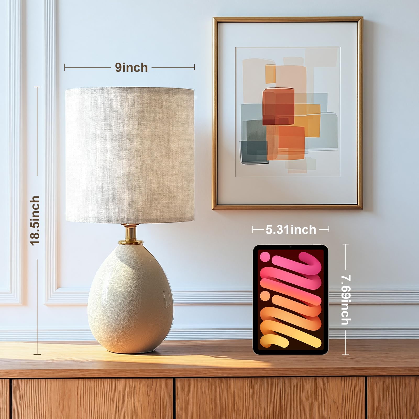 Dawnwake Nachttischlampe, 2-Teiliges Set, Dimmbare LED-Tischlampe Mit Keramikfuß und Leinenschirm, Geeignet Für Schlafzimmer, Wohnzimmer und Büro[Energieeffizienzklasse F]