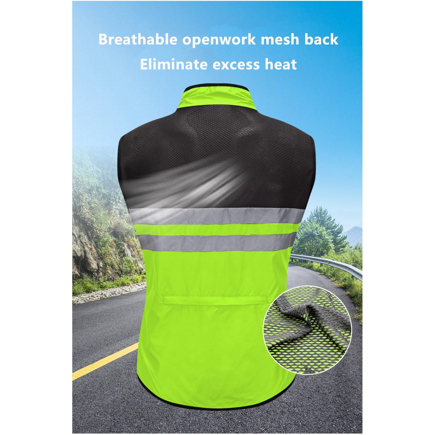 Réfléchissant Gilet De Cyclisme D'été Hommes Femmes, Imperméable Softshell Gilet De Course Léger Gilet De Cyclisme Sans Manches, Respirant Coupe-vent Gilet VTT Pour Course Cyclisme