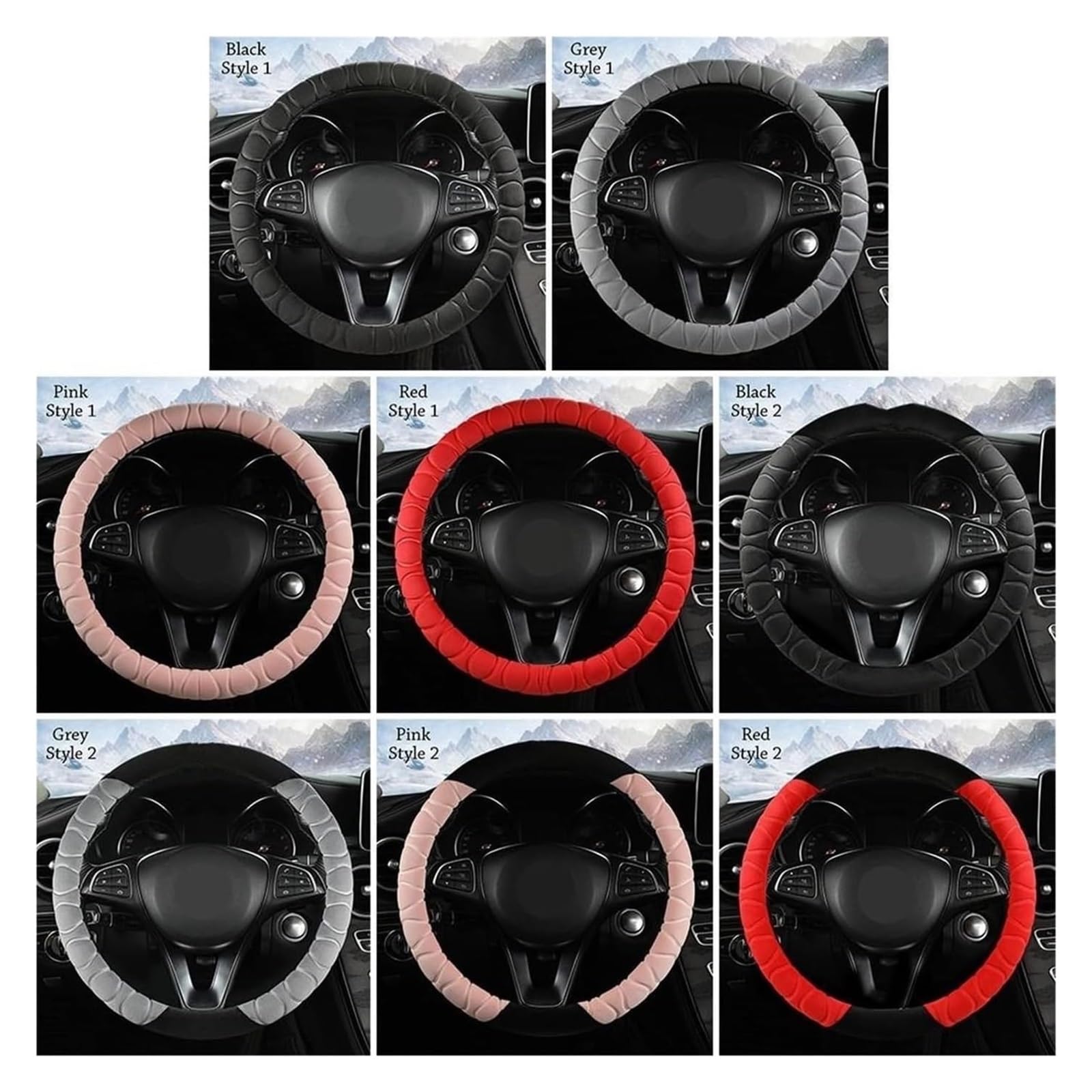 Cubre Volante para Cubrir El Volante De Piel Suave Y Cálida De Invierno Fundas Universales para Volante De Coche Fundas Protectoras para Volante(Black-Style 2)