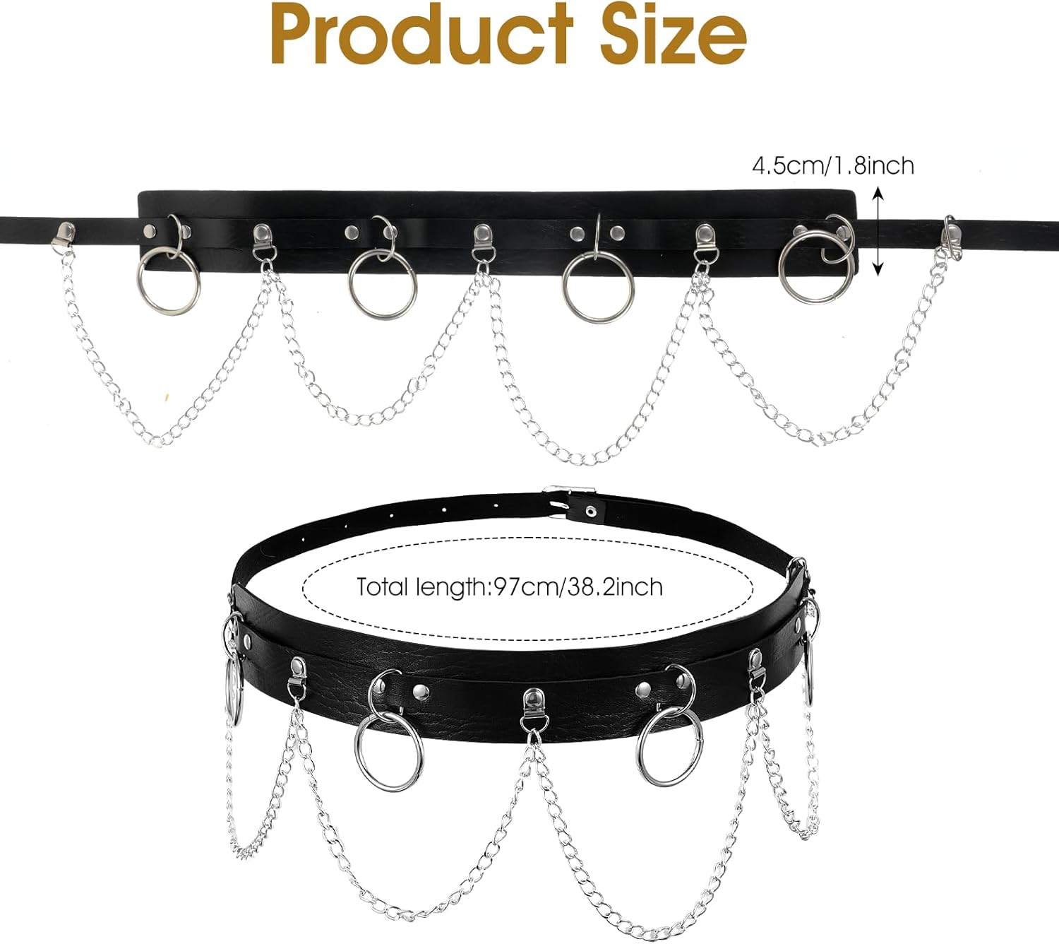 Punk Waist Chain Belt, Punk Belt with Chain for Women, Rave Leather Chains Belts, Gothic Body Accessories for Women (Black Leather + Silver Chains) - Image 4