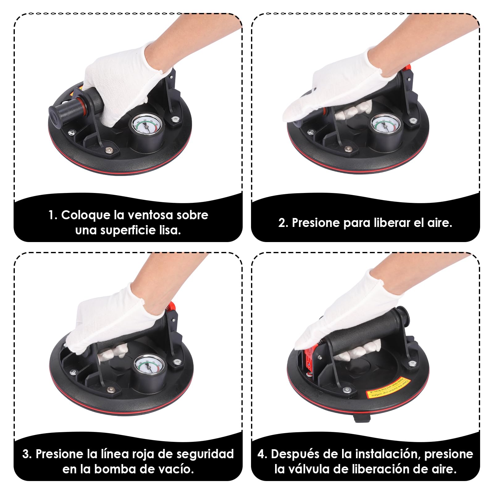 2 Piezas 8" Ventosas para Cristal con Manómetro, Ventosa Capacidad de Carga Máxima 200 kg, Ventosa Cristal con Caja de Transporte para Vidrio, Azulejos, Mármol