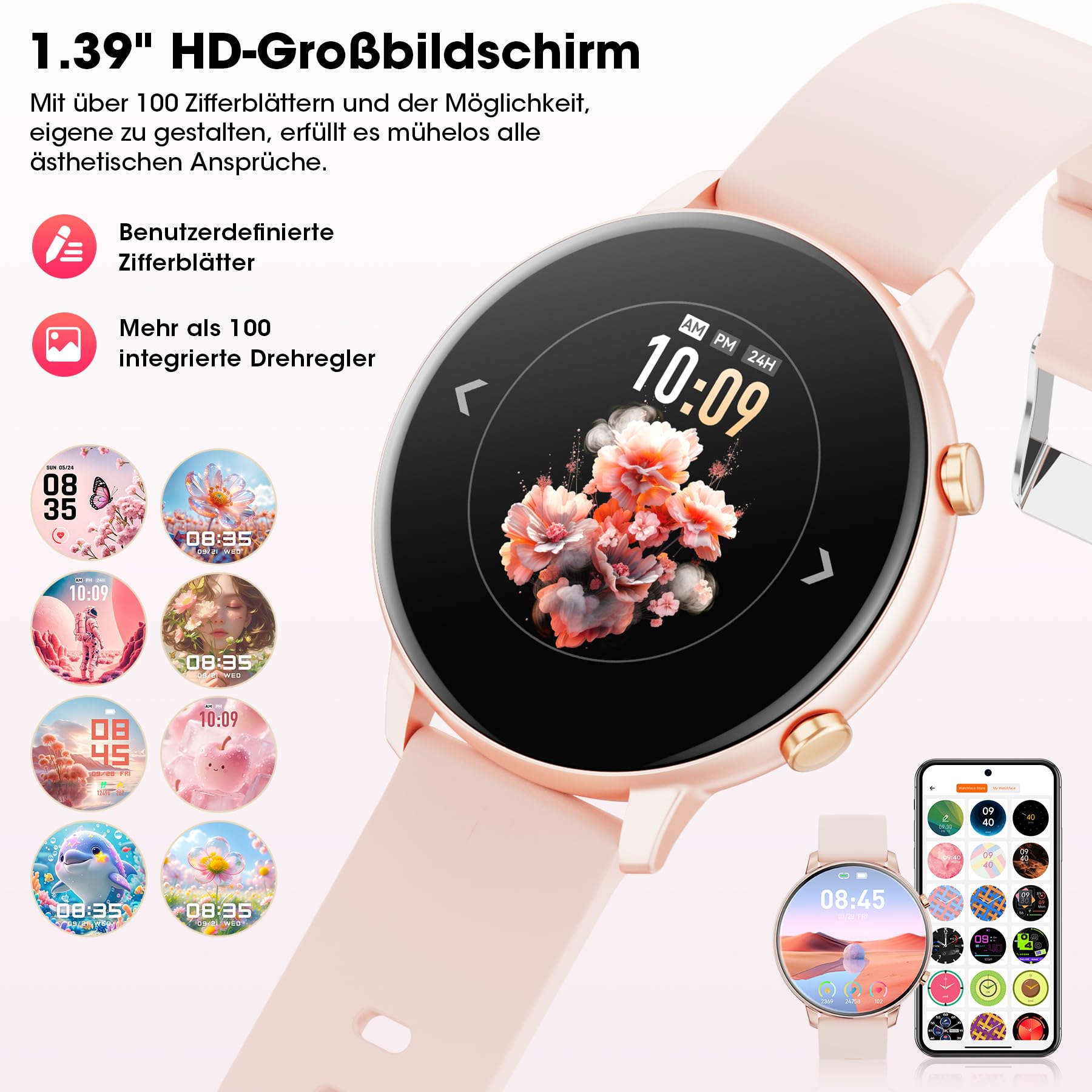 Smartwatch Damen, 1,39" HD Fitness Tracker mit 7 Armbändern & Geschenkbox