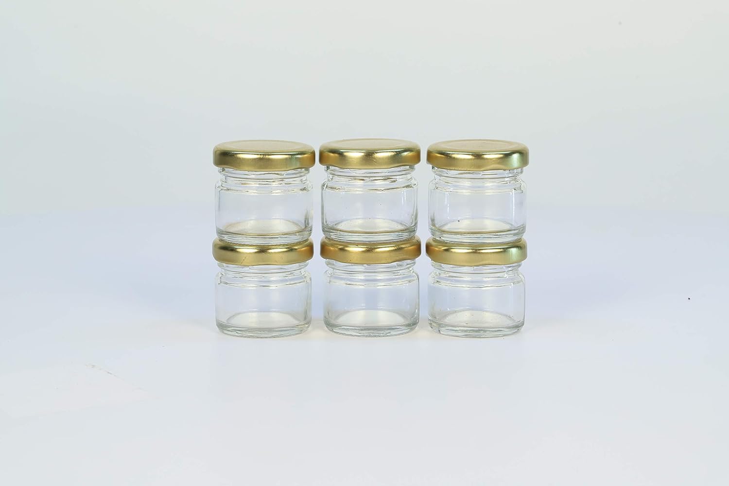 Very Small 35ml Glass Jar Coming With Metal Golden Color Air Tight And Rust Proof Cap Set Of Pack of 18