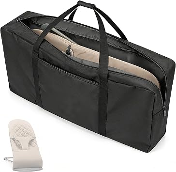 Baby Bouncer Transport Bag, Waterproof Travel Storage Cover & Carrier for Infant Bouncer Seats with Padded Shoulder Strap - Black