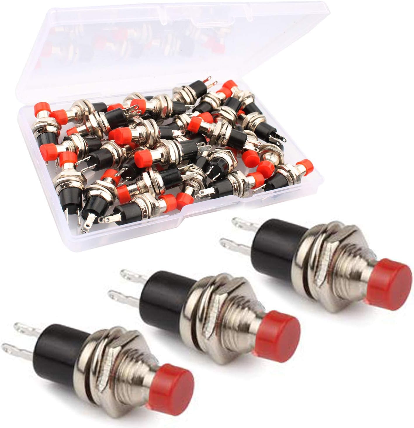 RUNCCI-YUN 30pcs Red 7mm Momentary Mini Push Button Switch Normal Open, 250VAC 1A SPST ON/OFF 2 Pin Round push switches for Model Railway Hobby
