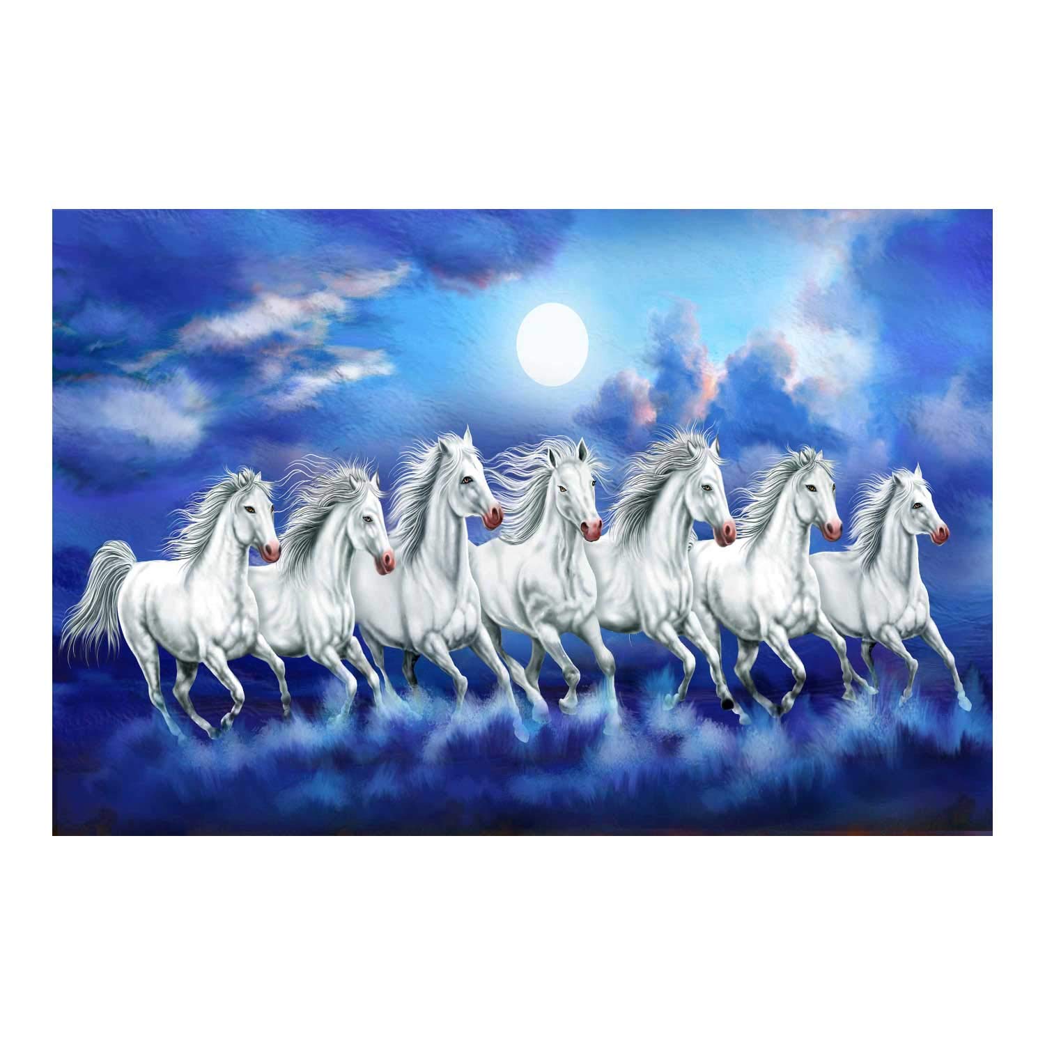 ARTAMORI Experience the Enchantment of Seven Horses Running At Night Sparkle Coated Self Adhesive Painting