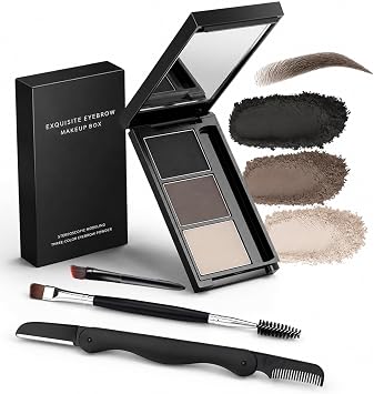Brow Powder Kit, 3 Neutral Shades, Mirror, Brush, Spoolie And Razor