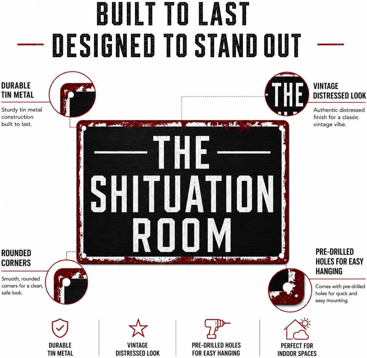 CrazySign THE SHITUATION ROOM Vintage Metal Tin Sign - Funny Wall Decor for Office, Bathrooms, Man Cave, Garage & Bar, Humorous Gag Gift for Friends, 8x12 Inches (26015)