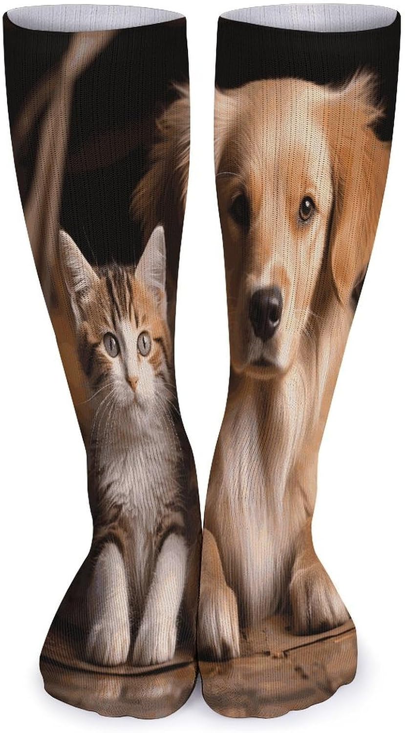 Dog And Cat Crew Socks Cozy Casual Calf Socks Lightweight Long Work Sock Breathable Athletic Sock for Hiking Sports Running 5 Pairs