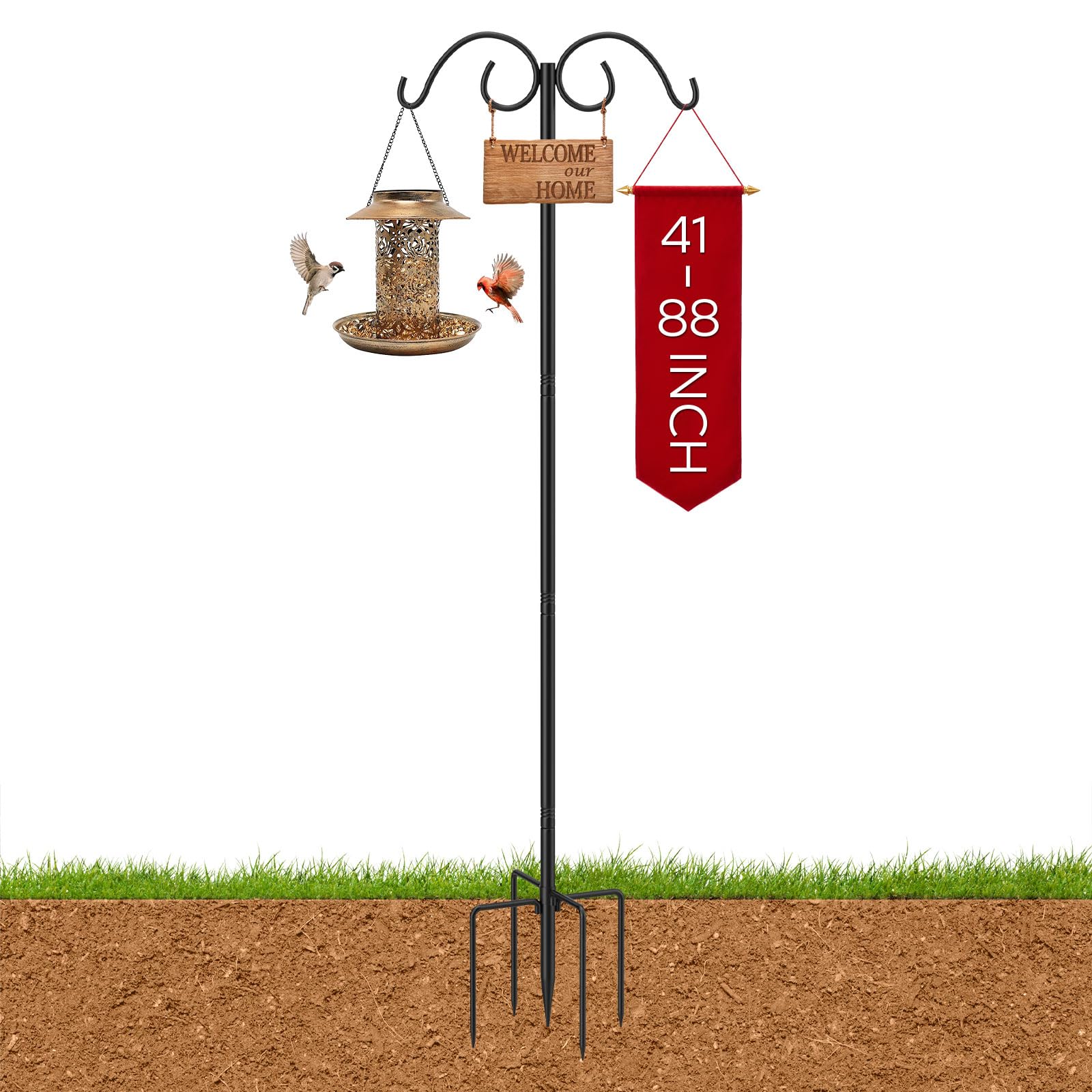Moko Black Double Shepherds Hooks, 88 In Bird Feeder Pole 0.9 Inthick, 1 Pack