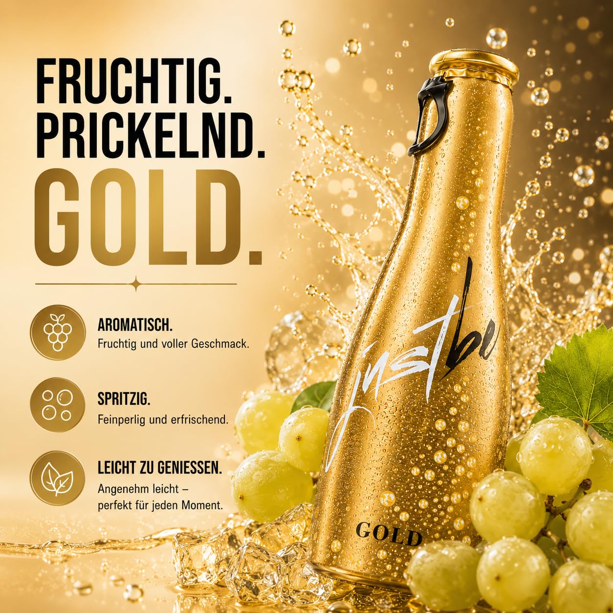 JustBe Geschenkset mit 4x Piccolo JustBe Gold - prickelnder Weisswein (Gold W)