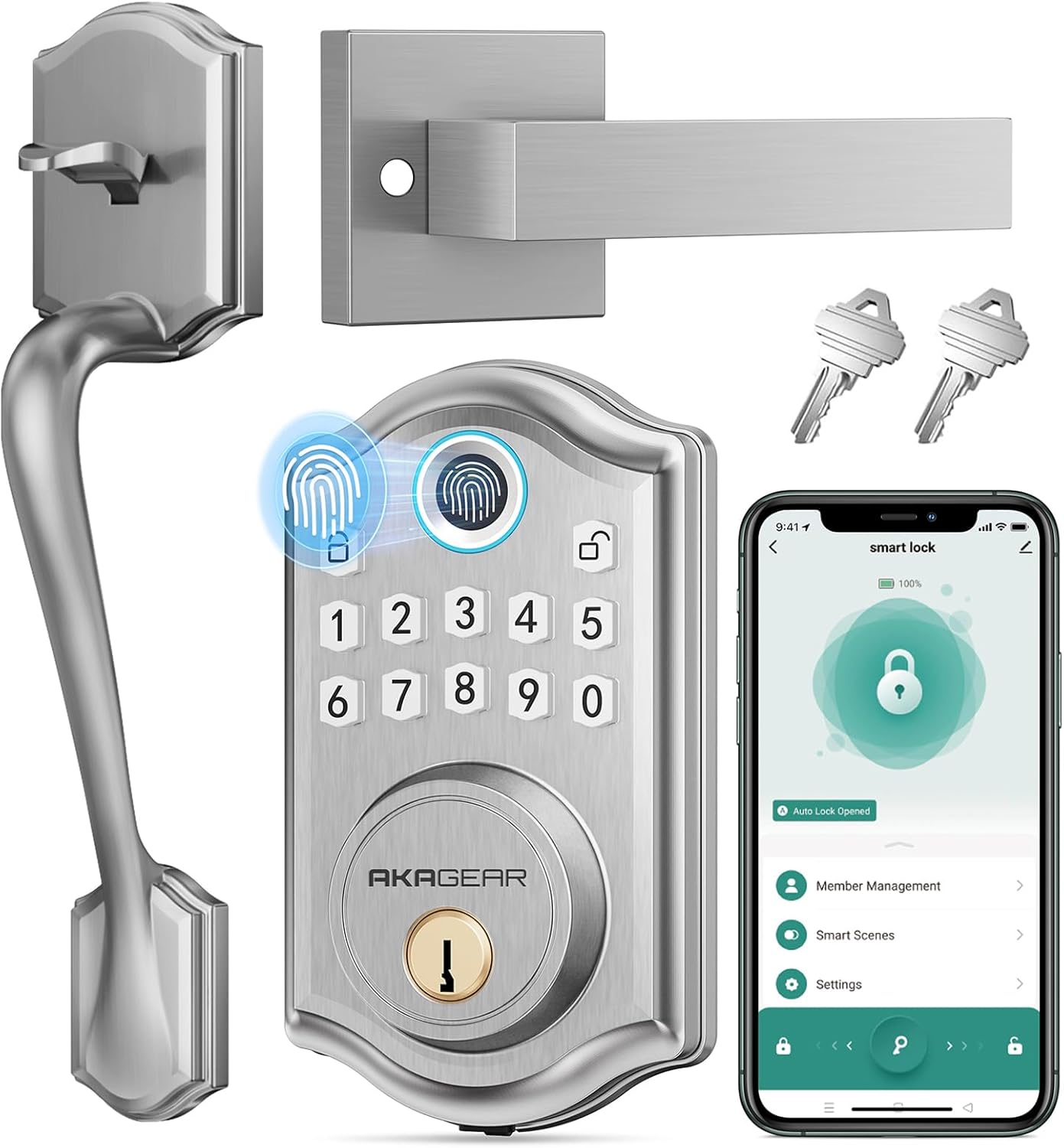 DS10 Pro Keyless Entry Door Lock with Handle Set, Smart Front Door Locks Set, Electronic Keypad, Fingerprint Deadbolt, Bluetooth APP Control, Auto-Lock & One Touch Locking, Satin Nickel DS10 Pro Keyless Entry Door Lock with Handle Set, Smart Front Door Locks Set, Electronic Keypad, Fingerprint Deadbolt, Bluetooth APP Control, Auto-Lock & One Touch Locking, Satin Nickel
