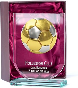 ukgiftstoreonline Personalised Football Trophy Shield Award Large 15cm Jade Glass