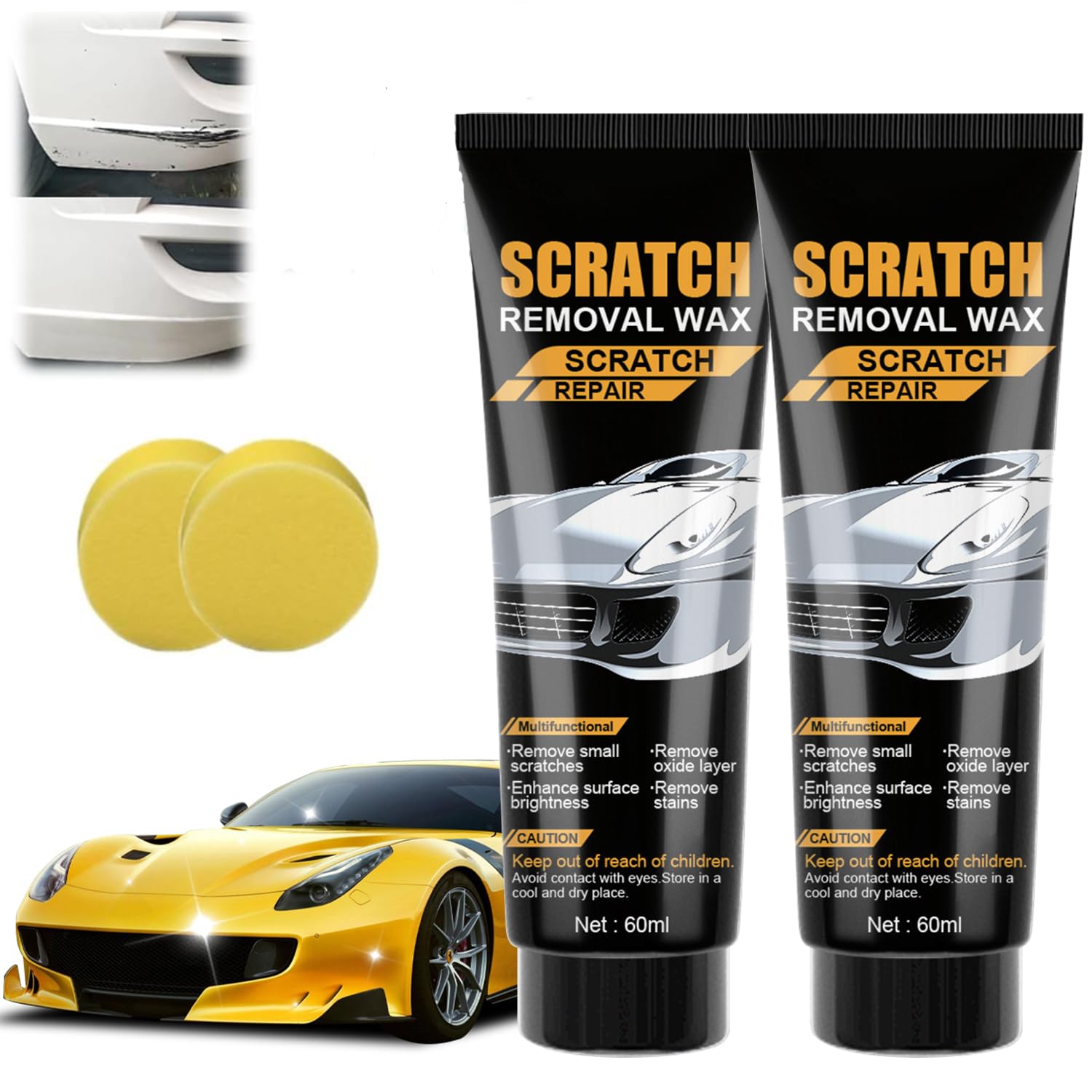 2PCS Upgraded Car Scratch Removal Wax,Scratch Remover for Vehicles,Cars Scratch Repair for Vehicles Deep Scratches,Car Scratch Remover Kit with Sponge for Cars Paint Polishing & Repair